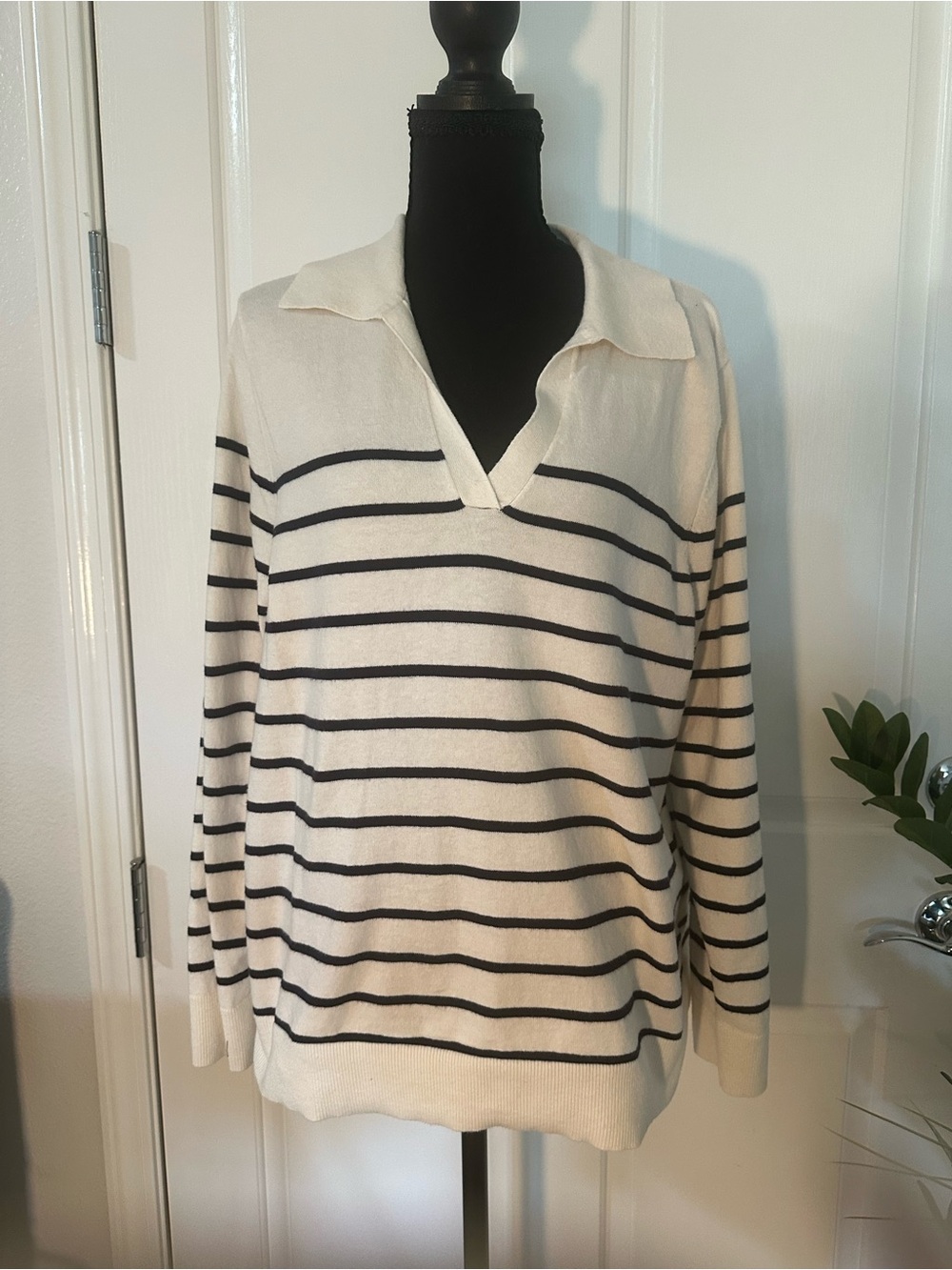 croft & barrow Cream and Black Stripe Knit Top